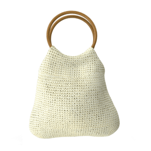 Knitted bag with a wooden handle